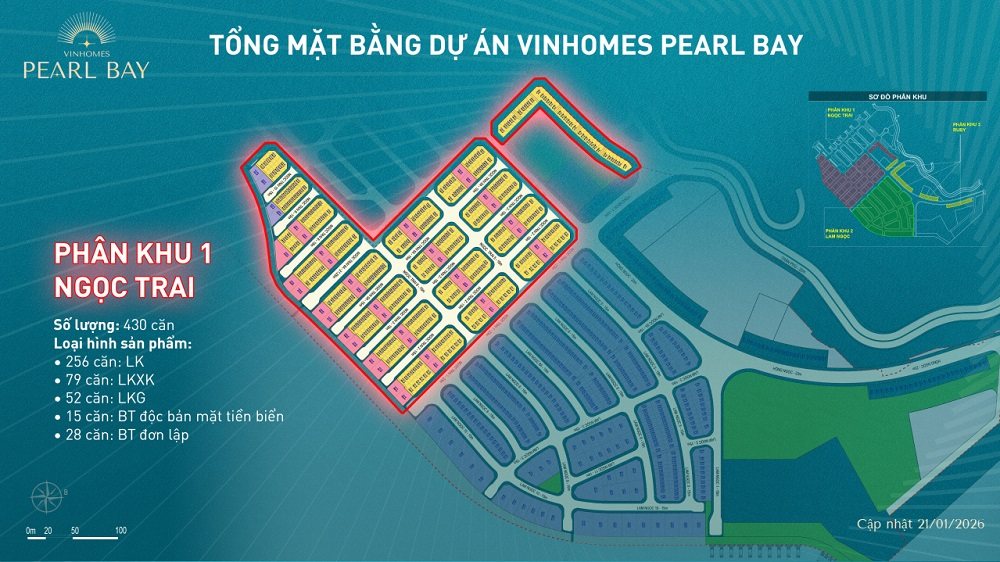 Bố trí các căn liền kề tại phân khu Ngọc Trai